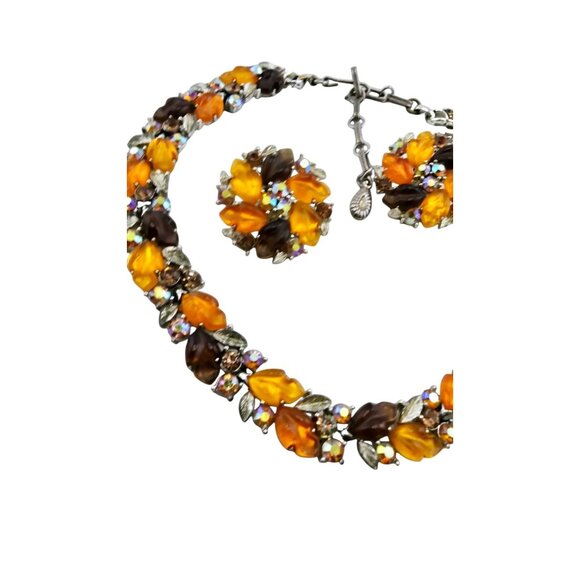 Beautiful Molded Acrylic Fall Tone Leaf Necklace and Earrings Set (A2281) - Picture 3 of 8